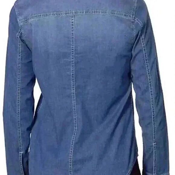 Calvin Klein Women's Blue Brady White Small Snap Front Denim Shirt - Picture 2 of 13